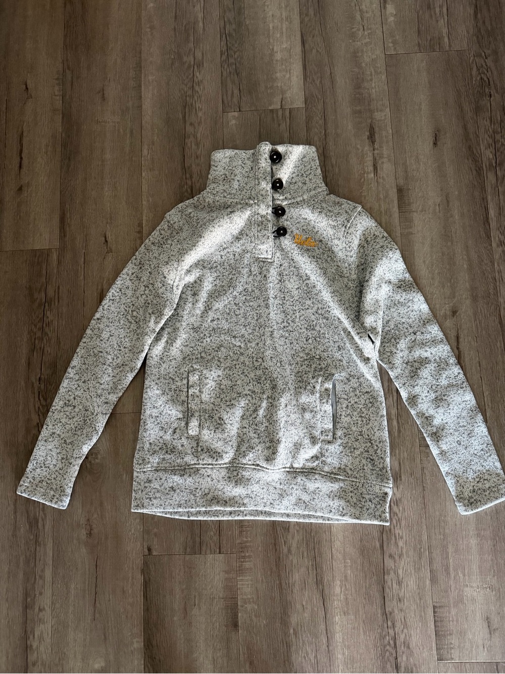UCLA Gray Speckled Button-Neck Pullover Sweater